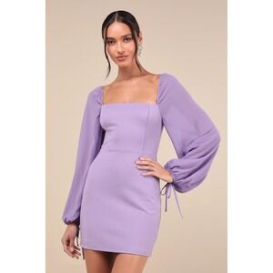 Lulus Lavender Delightful Love Purple Lace Up Back Puff Sleeve Mini Dress M NWT